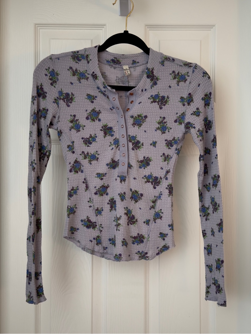 Free people intimately waffle top long sleeve tee floral